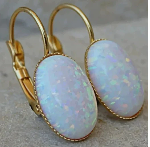 Vintage Gold Earrings with Opal
