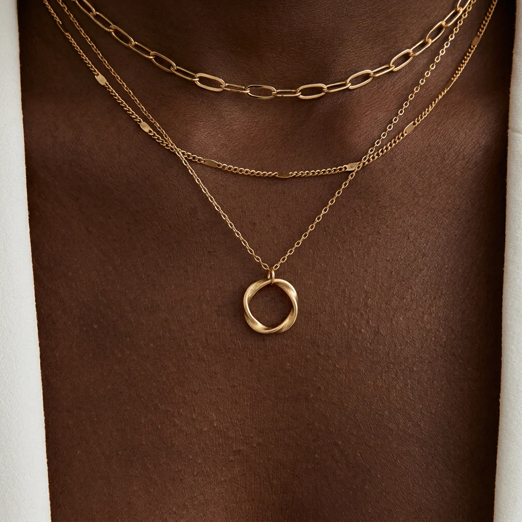 Vintage gold layered chain & pendant necklace