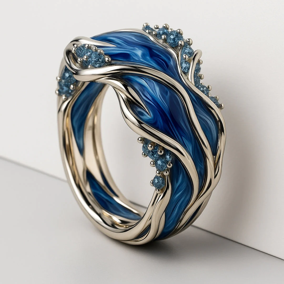 Vintage Golden Ocean Wavy Ring - Image 4