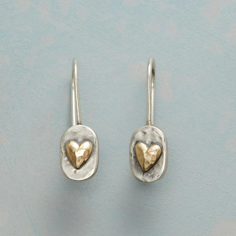 Vintage Heart Earrings in Gold with Silver