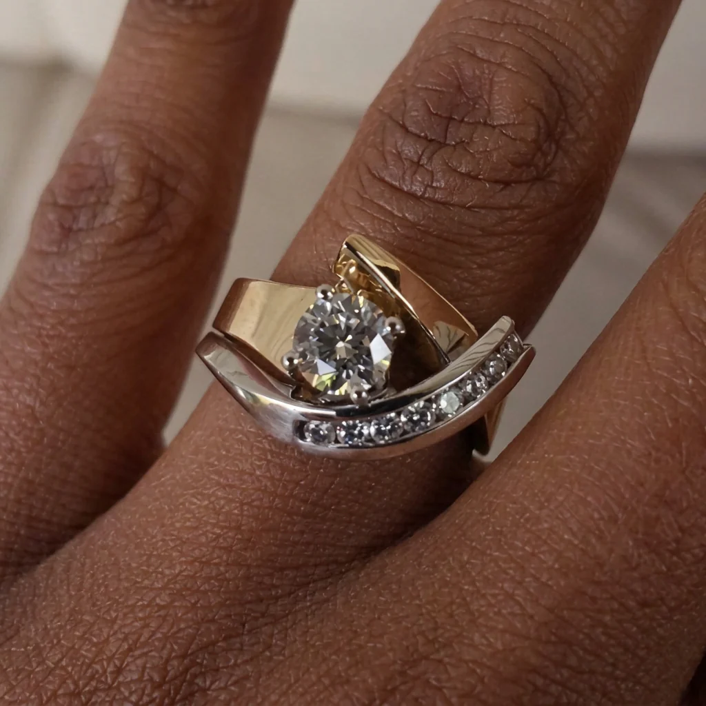 Vintage Irregular Gold & Silver Zirconia Ring