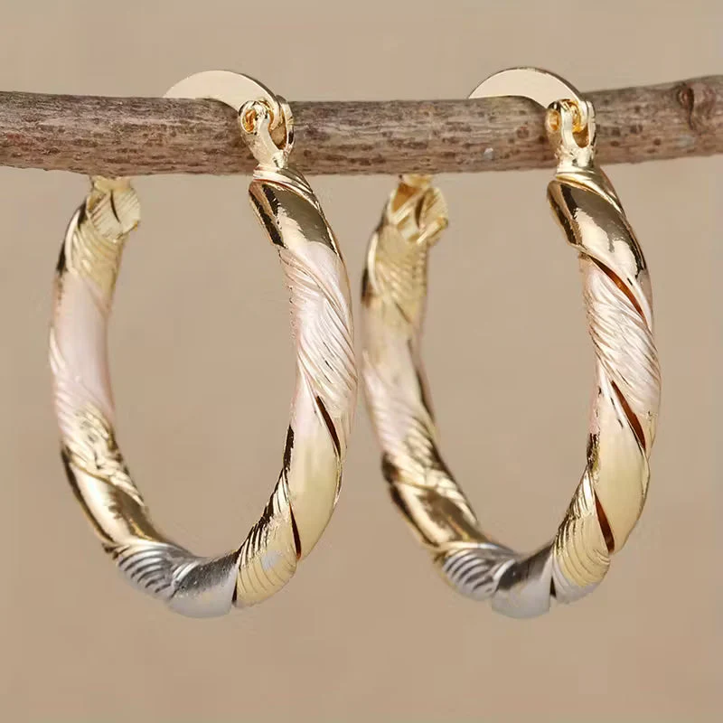 Vintage Round Hoop Gold Silver and Rose Earrings - Image 2