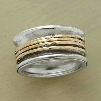 Vintage Silver Ring with Golden Thread