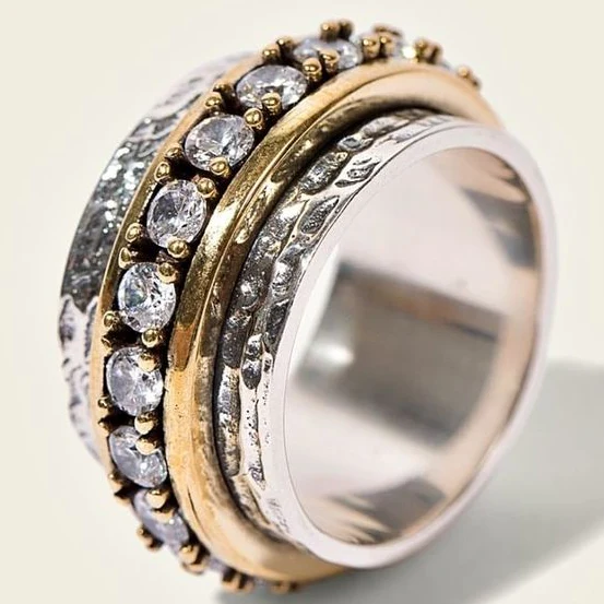 Vintaje Gold and Silver Ring with Zirconia