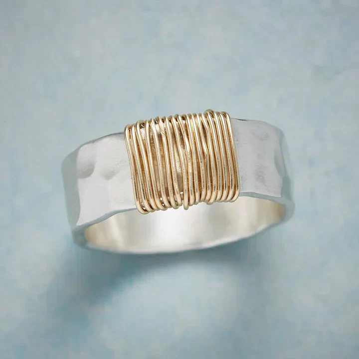 Vintaje Gold Ring with Silver Threads