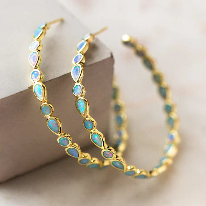 Vintaje Golden Circle Opal Earrings