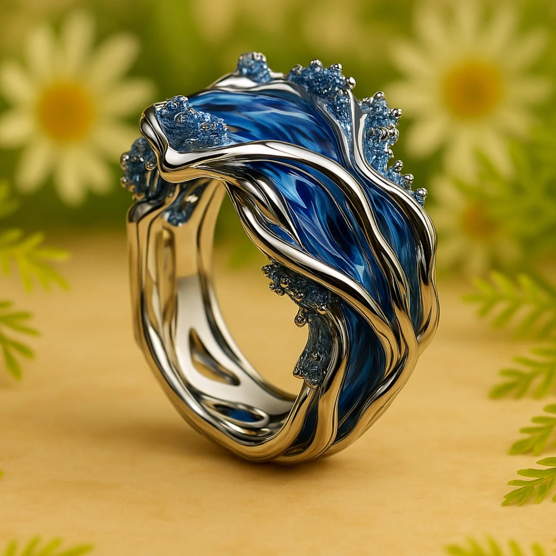 Vintaje Golden Ocean Wavy Ring - Image 2