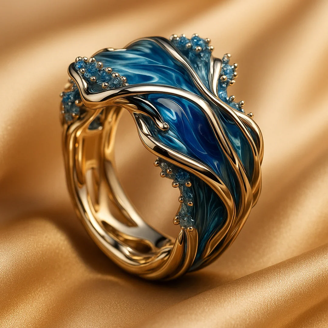 Vintaje Golden Ocean Wavy Ring - Image 3