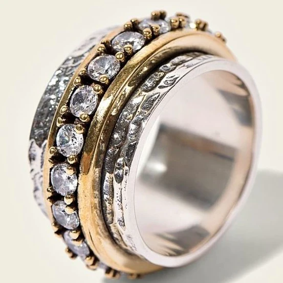 Vintaje Golden & Silver Zirconia Ring