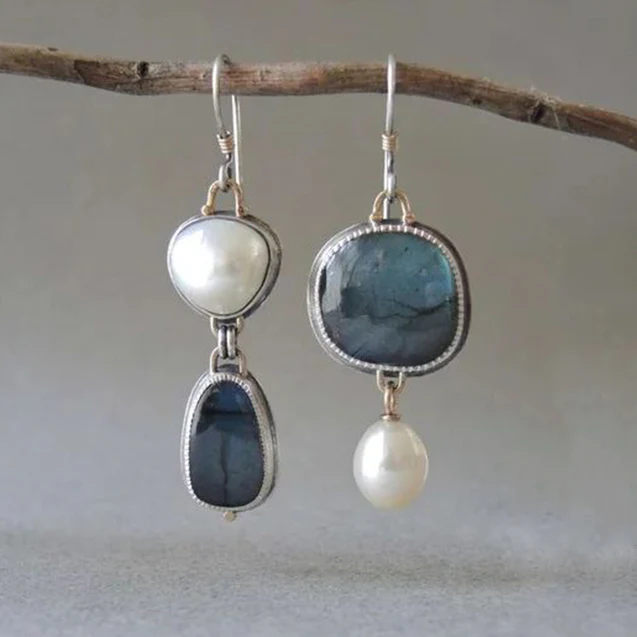 Vintaje Natural Blue Stone Earrings