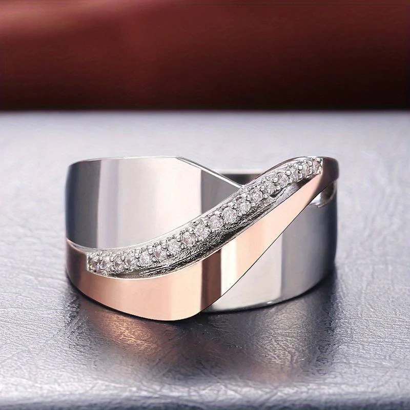 Vintaje Rose Gold & Silver Zirconia Ring