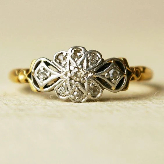 Vintaje Silver & Gold Mandala Ring