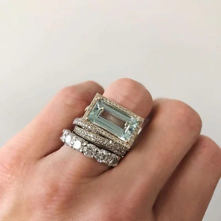 Vintaje Silver Turquoise Glass Ring Set