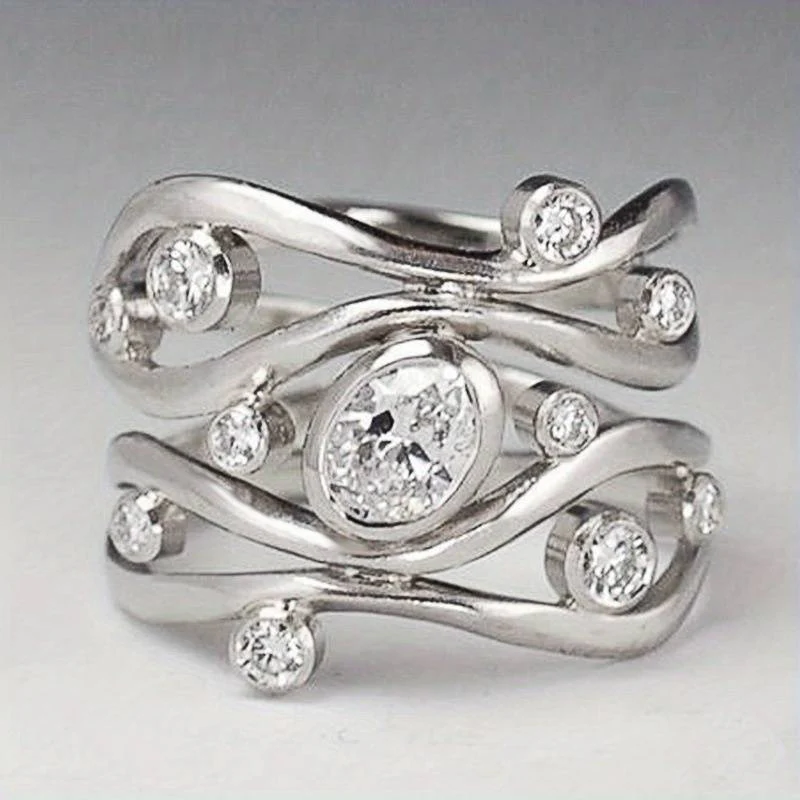 Vintaje Silver & Zirconia Irregular Ring