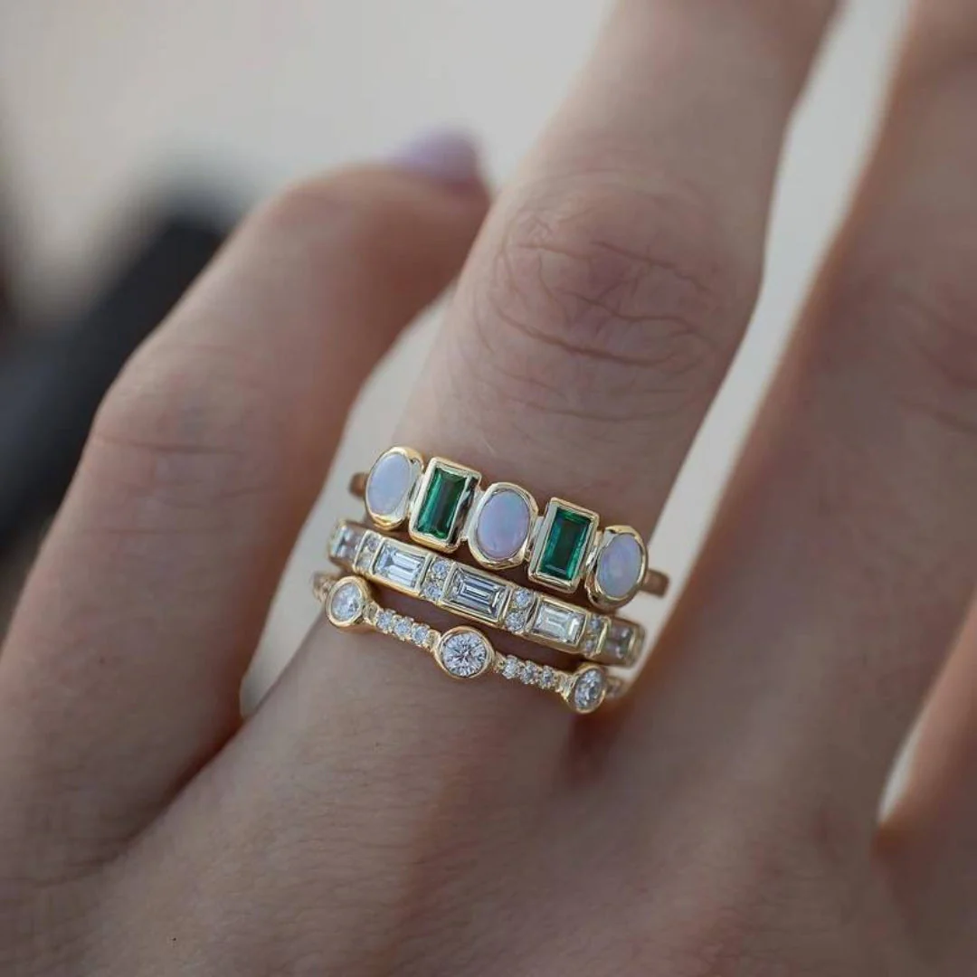 Vintaje White and Green Opal Rings