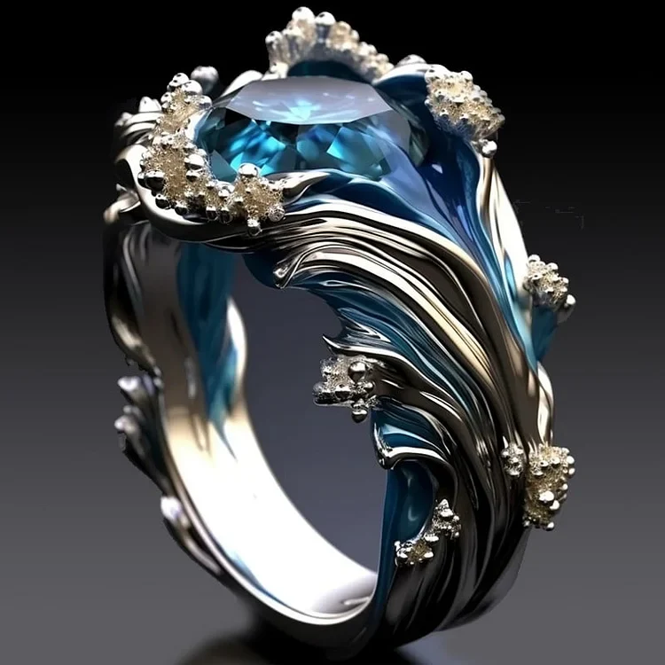 Wavy Crystal Ring in Vintage Ocean Style
