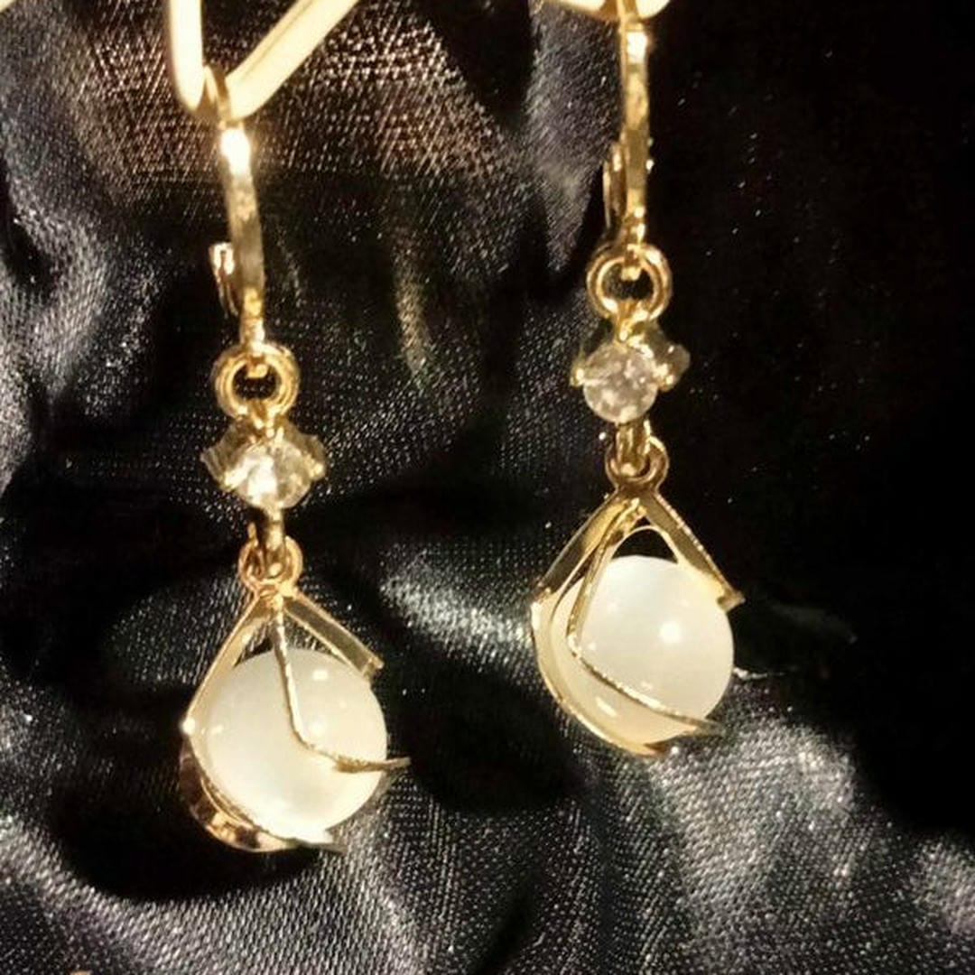 White Opal Dangle Earrings - Image 2