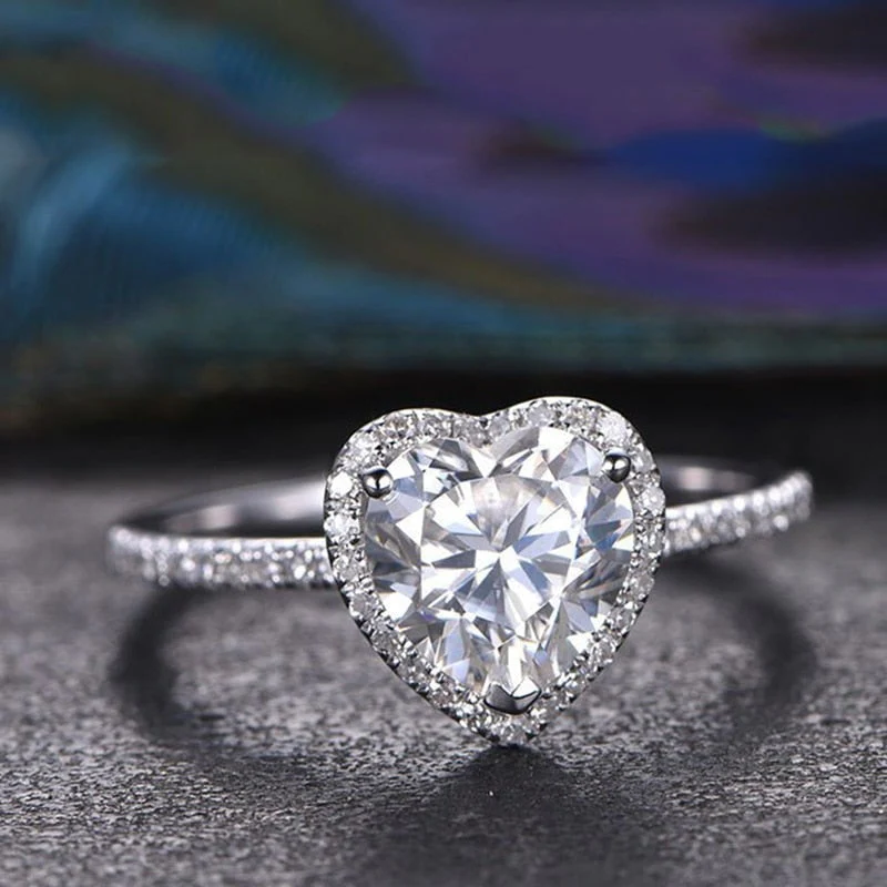 Zirconia-Studded Crystal Heart Ring - Image 2